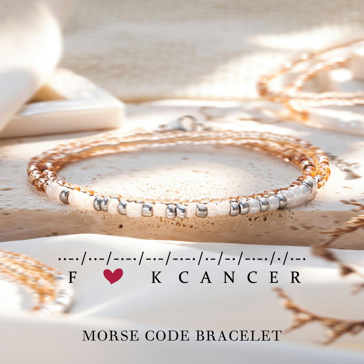 ASKRAIN Cancer Gifts for Women, Morse Code Bracelets Unique Breast Cancer Patients Chemo Survivor Comfort Gifts for Women, Inspirational Uplifting Gift for Female