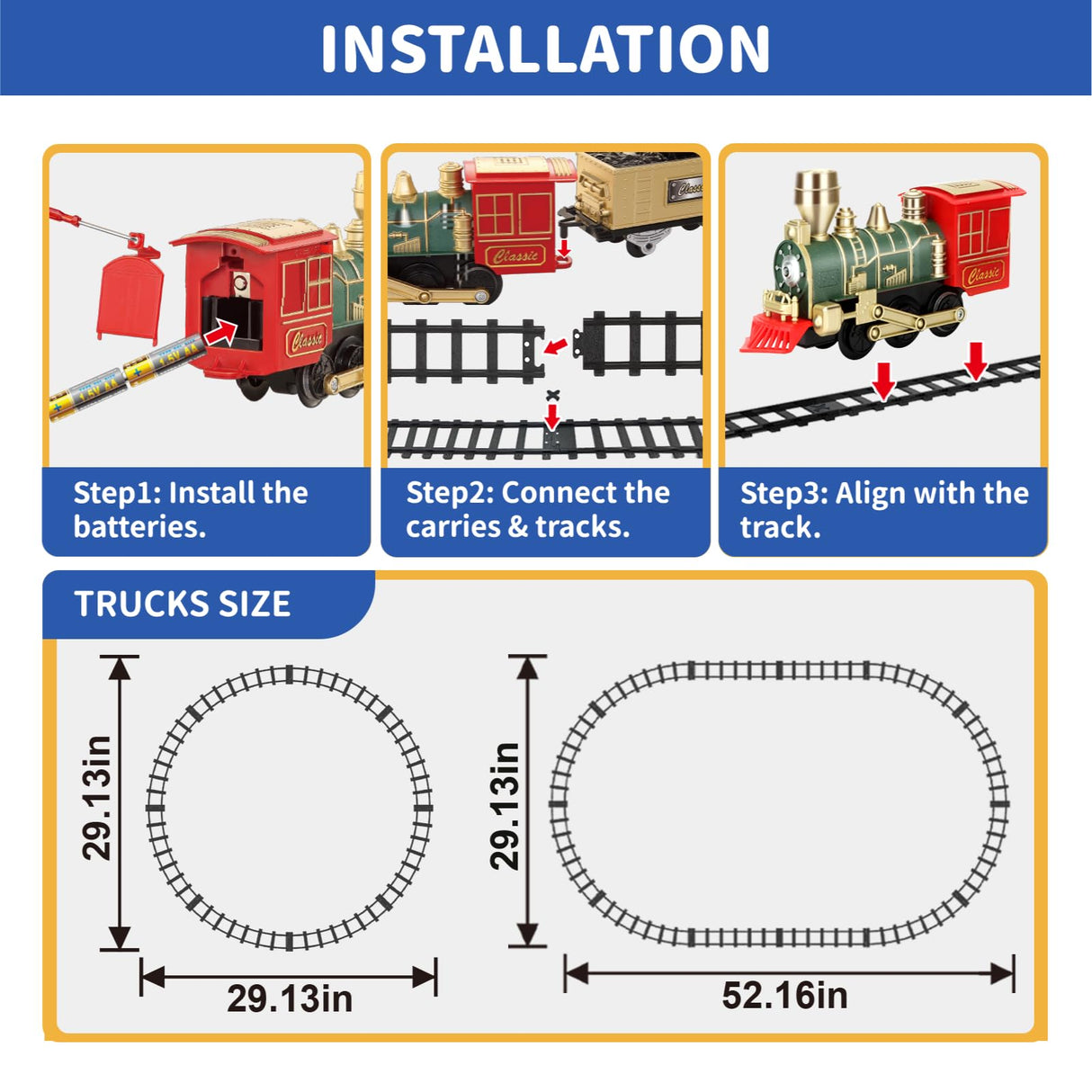 JUQU Electric Train Set for Kids Ages 3-8 – Battery Operated Toy Train with Lights, Sounds, 3 Cars & 10 Tracks, Classic Christmas Tree Train Set for Under or Around Tree