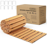 Wooden Garden Pathway Outdoor Walkway - 12 FT Roll Out Outdoor Pathway with Ground Stakes, Boardwalk Pavers for Outside Walkway, Non-Slip Garden Path for Backyard Decor, Lawn Landscaping, Natural