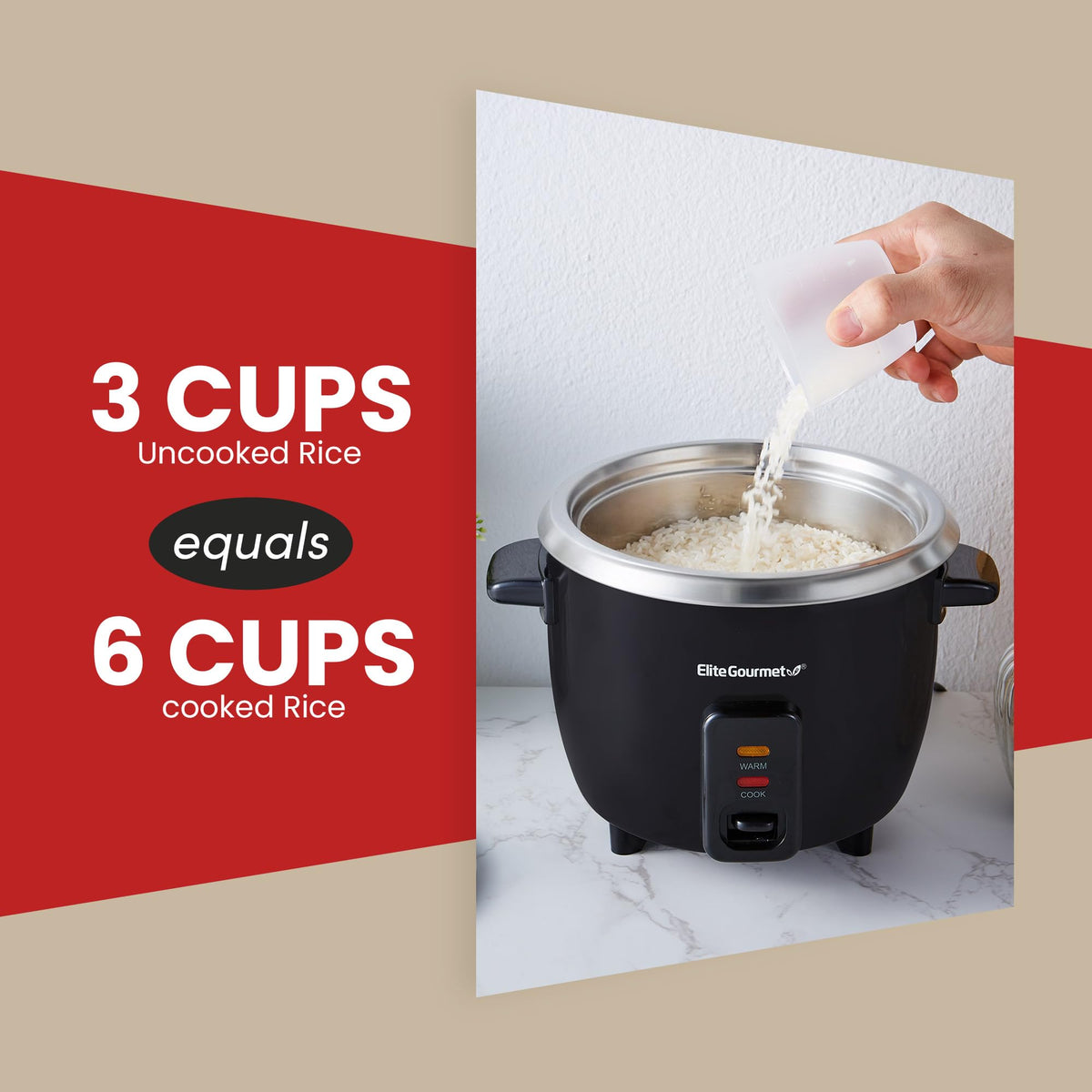 Elite Gourmet ERC003BX Rice Cooker, Keep Warm, Black, 6 Cups Cooked