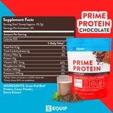 Equip Foods Prime Protein Powder | Clean, Grass Fed Beef Protein Isolate | Carnivore Protein Powder | Paleo, Keto Friendly | Gluten, Dairy Free | Helps Build & Repair Tissue | 30 Servings, Chocolate