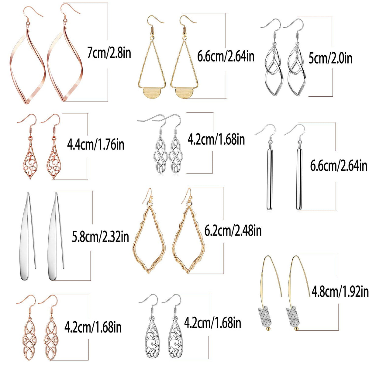 20 Paris Assorted Dangle Earrings Set for Women, Fashion-Celtic Gold Bar Earrings for Teens Girls Cute Filigree Earrings