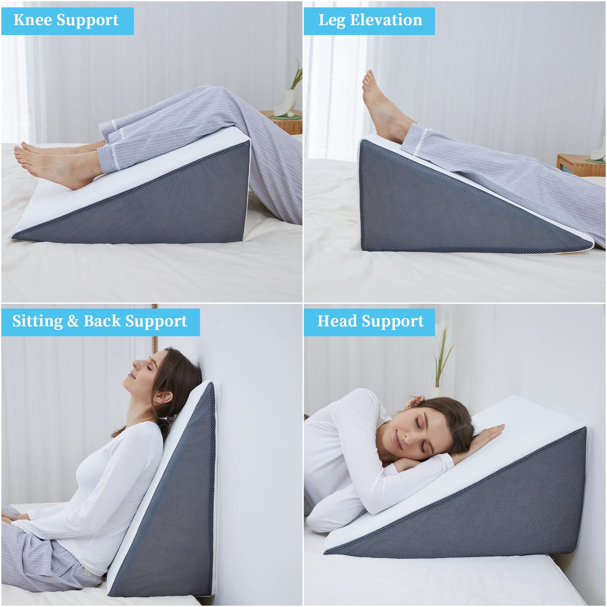 Touchutopia Bed Wedge Pillow for Sleeping, 10" 24" 24" Triangle Pillow Wedge, Cooling Memory Foam Top, Elevated Support Wedge Pillow - Removable Washable Cover