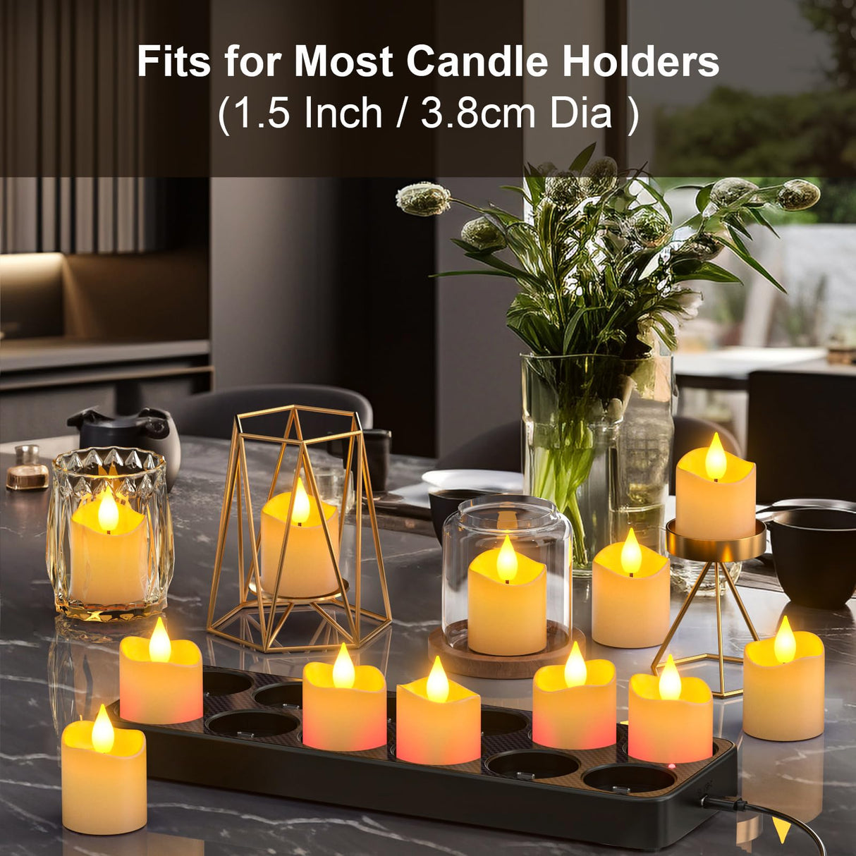 PChero Rechargeable Flameless Candles with Remote Timer & Charging Base, 12 Pack Votive Candles Battery Operated Tea Lights Flickering, LED Tealights for Home Wedding Halloween Fall Christmas Decor