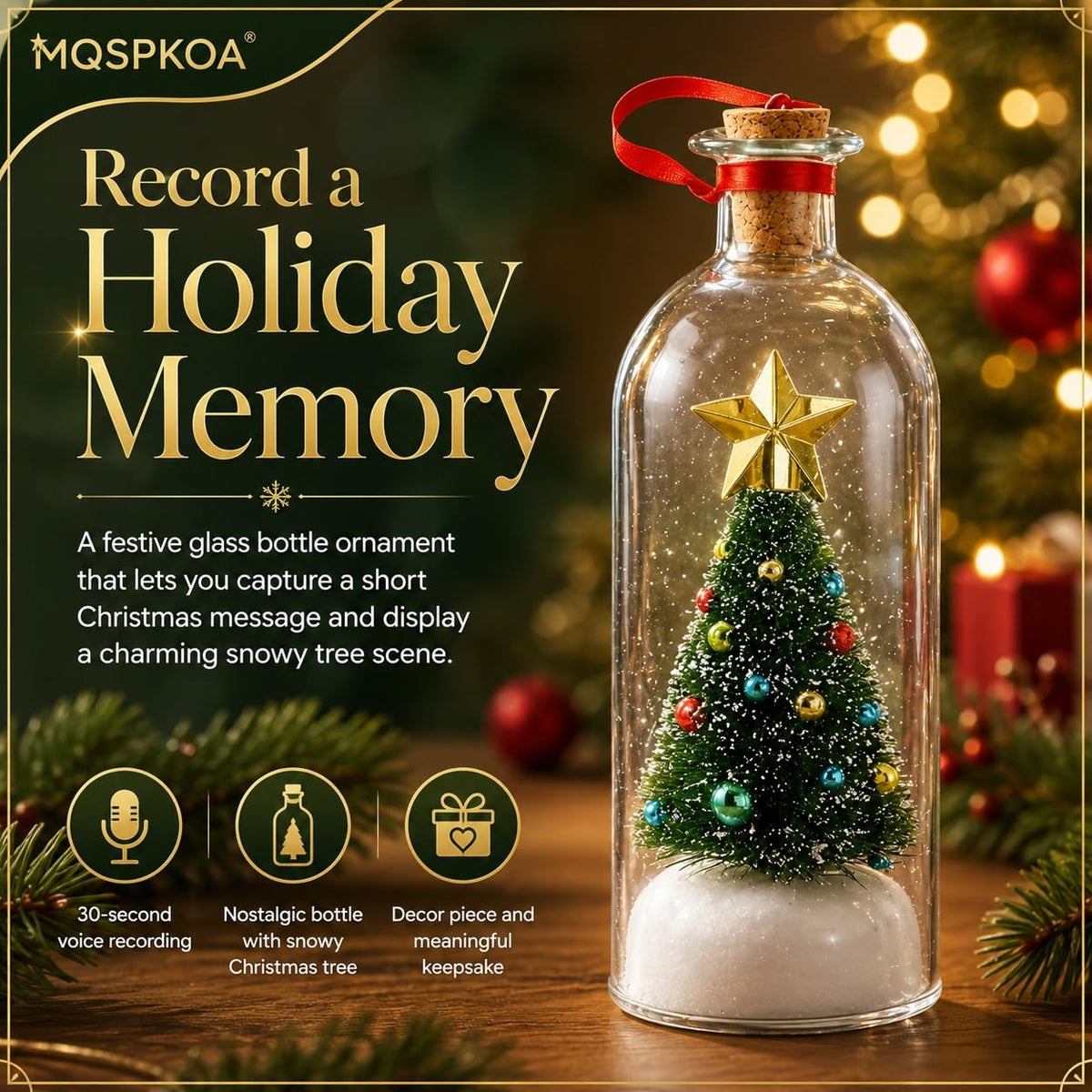 Forever Voice Recordable Ornament Glass Christmas Tree Message in a Bottle