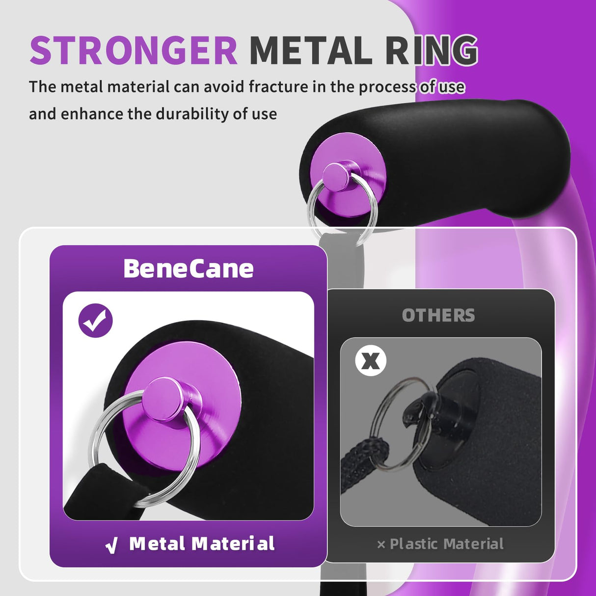 BeneCane Quad Cane Adjustable Walking Cane with Offset Soft Cushioned Handle for Men & Women Lightweight Comfortable with 4-Pronged feet for Extra Stability(Purple)