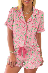 KevaMolly Womens Christmas Lounge Sets Pink Christmas Candy Cane Print Pocketed Knotted Lounge Set Short Sleeve Xmas Top and Shorts M