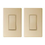 ELEGRP Matte Champagne Gold Single Pole Decorator Light Switch, 15A 120-277V, Paddle Rocker Switch, On/Off Wall Switch, Self-Grounding, Residential Grade, with Mid Wall Plate, UL/CUL, 2 Pack