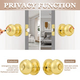 Probrico Privacy Door Knobs Lock Interior Bedroom Bathroom Door Handle Polished Brass Round Ball Keyless Lockset 5 Pack