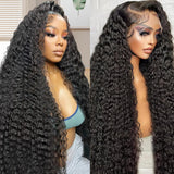 28 Inch 13x6 Deep Wave Lace Front Wigs Human Hair Deep Wave Frontal Wig 13x6 HD Lace Front Wigs Human Hair Pre Plucked with Baby Hair 180 Density Glueless Virgin Deep Wave Wig for Women Natural Color