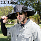 Wide Brim Solar Fan Hat, Hat with Fans Solar Power, Removable & USB Charging Fan, Sun Hats for Men Women Outdoor Fishing (US, Alpha, One Size, Large, Petite Plus Size, Black)