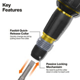 Klein Tools 32960ARCHT Ratcheting Fastbit Tru-Grip Screwdriver, Ratcheting Ball-Style Handle with Quick-Release Collar, #2 Phillips and 6 mm Slotted Double-Ended Bit, 1/4-Inch Bit Compatible