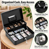 KYODOLED Cash Box with Money Tray and Key Lock, 1mm Thick Metal Cash Drawer