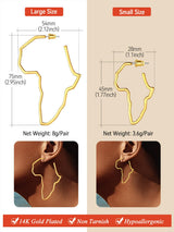 FaithHeart Gold Hoop Earrings for Women, Trendy 14K Gold Plated Large African Map Huggie Hoop Earrings Non Tarnish Everyday Jewelry