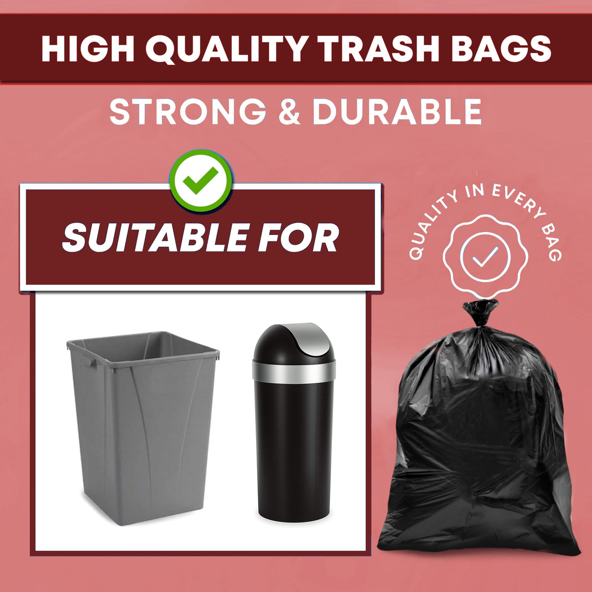 Black 13 Gallon Trash Bags – Bulk 1020 Count – Tall Kitchen Garbage Bags – 13 Gal Unscented Plastic Can Liners for Bathroom, Office, Janitorial, Commercial, Industrial, Municipal – Drawstring-Free