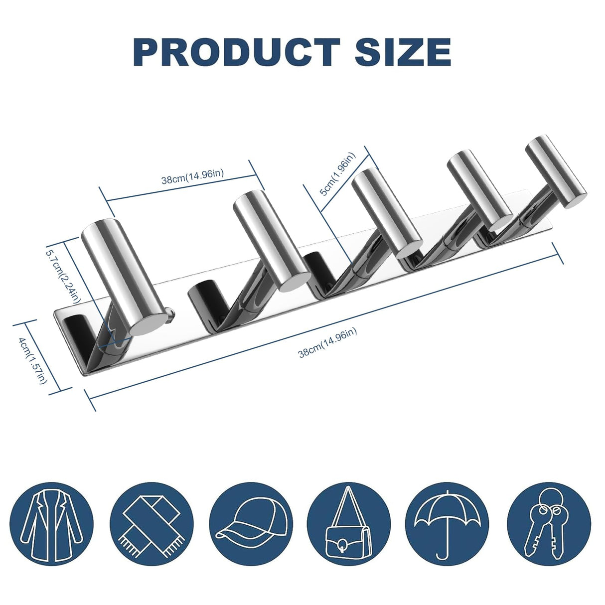 VAEHOLD Hat and Coat Wall Mount Rack - Hooks for Robes, Bags, Keys, and Towels - Bathroom Towel Hanger Organizer (Polished Chrome, “T“ Shape 5 Hooks 1 Pack)