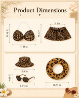 GSPIM Leopard Print Bikini Porch Goose Outfits for 23" Goose Statue Summer Beach Pool Lawn Patio Decor with Bikini Outfit Bucket Hat Sunglasses and Inflatable Swim Ring (Leopard Print Bikini)