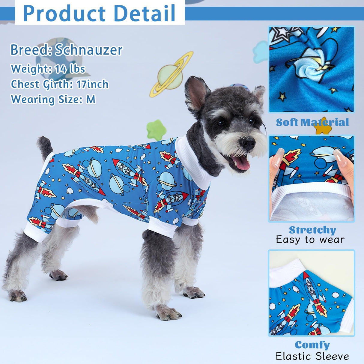 XPUDAC Dog Pajamas Clothes for Small Dogs Boy Girl, Doggie Pjs Puppy Onesies Outfits Pet Clothes for Dog Cat Christmas Pajamas, 4 Styles (Universe, Medium)