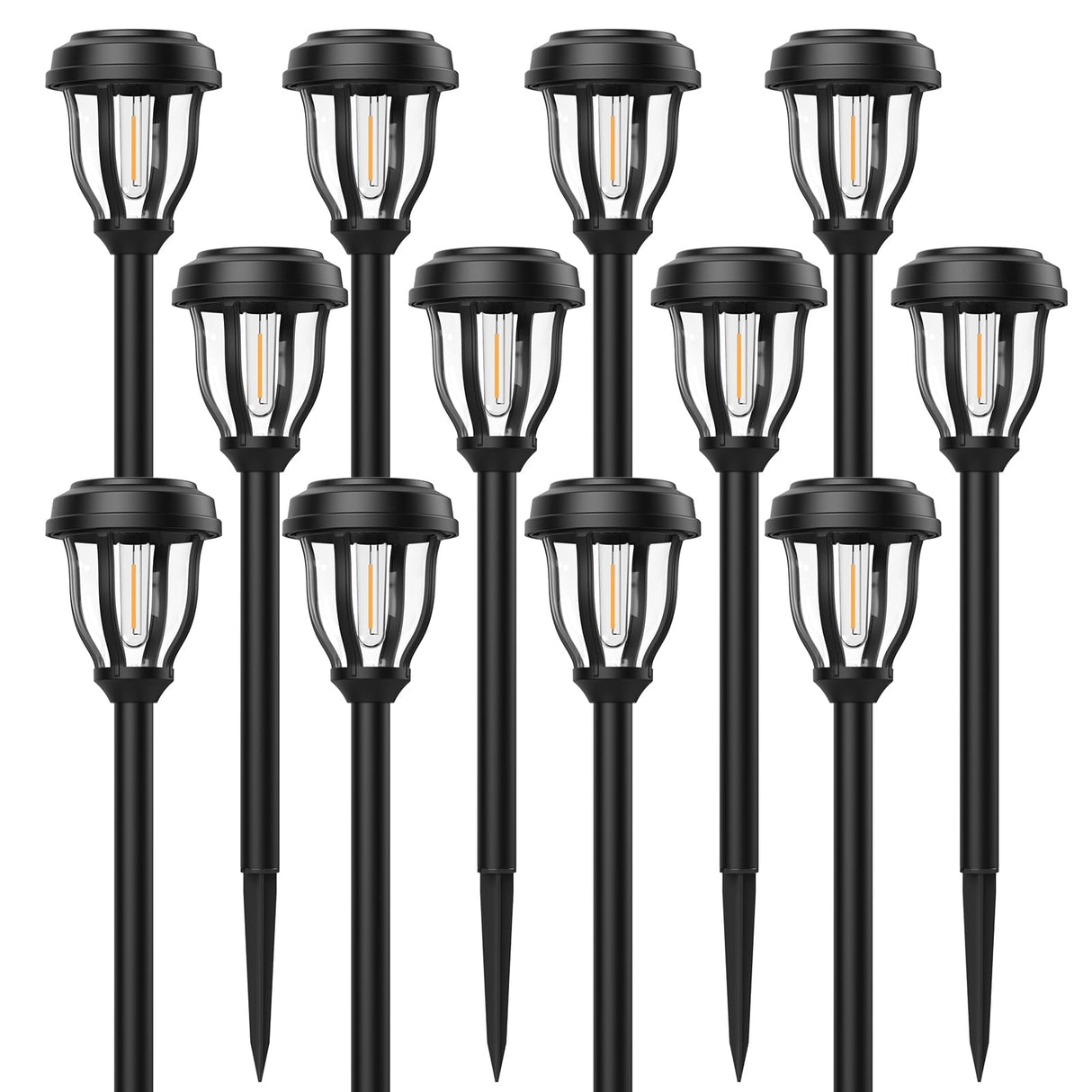 DERAYSION 12 Pack Solar Lights Outdoor, Solar Pathway Lights Auto On/Off Waterproof Garden Landscape Lighting for Path, Yard, Walkway, Driveway Decor