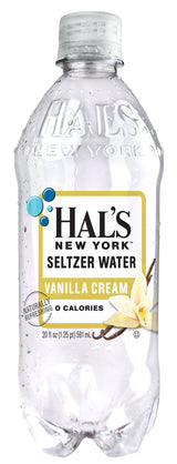 Hal's New York Seltzer Carbonated Vanilla Cream Flavored Sparkling Water, Zero Sugar, Zero Calorie, Zero Carbs, 20 Fl Oz (Pack of 24)