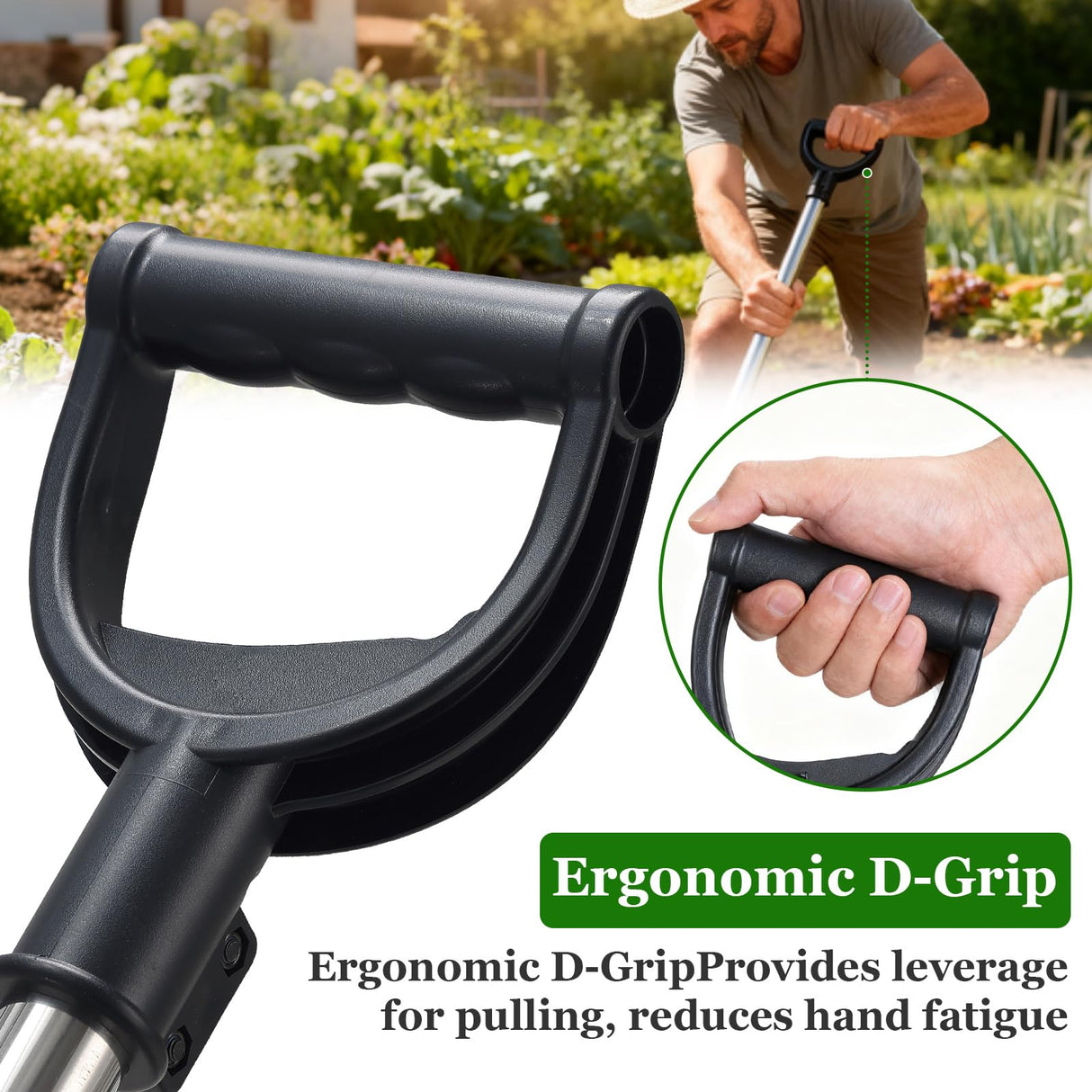 COCONUT 50” Long Handle Weeding and Cultivating Rake, 3-Tine Garden Rake for Stand Up Gardening, No Bending or Kneeling to Loosen Soil, Heavy Duty Steel with D-Grip Handle