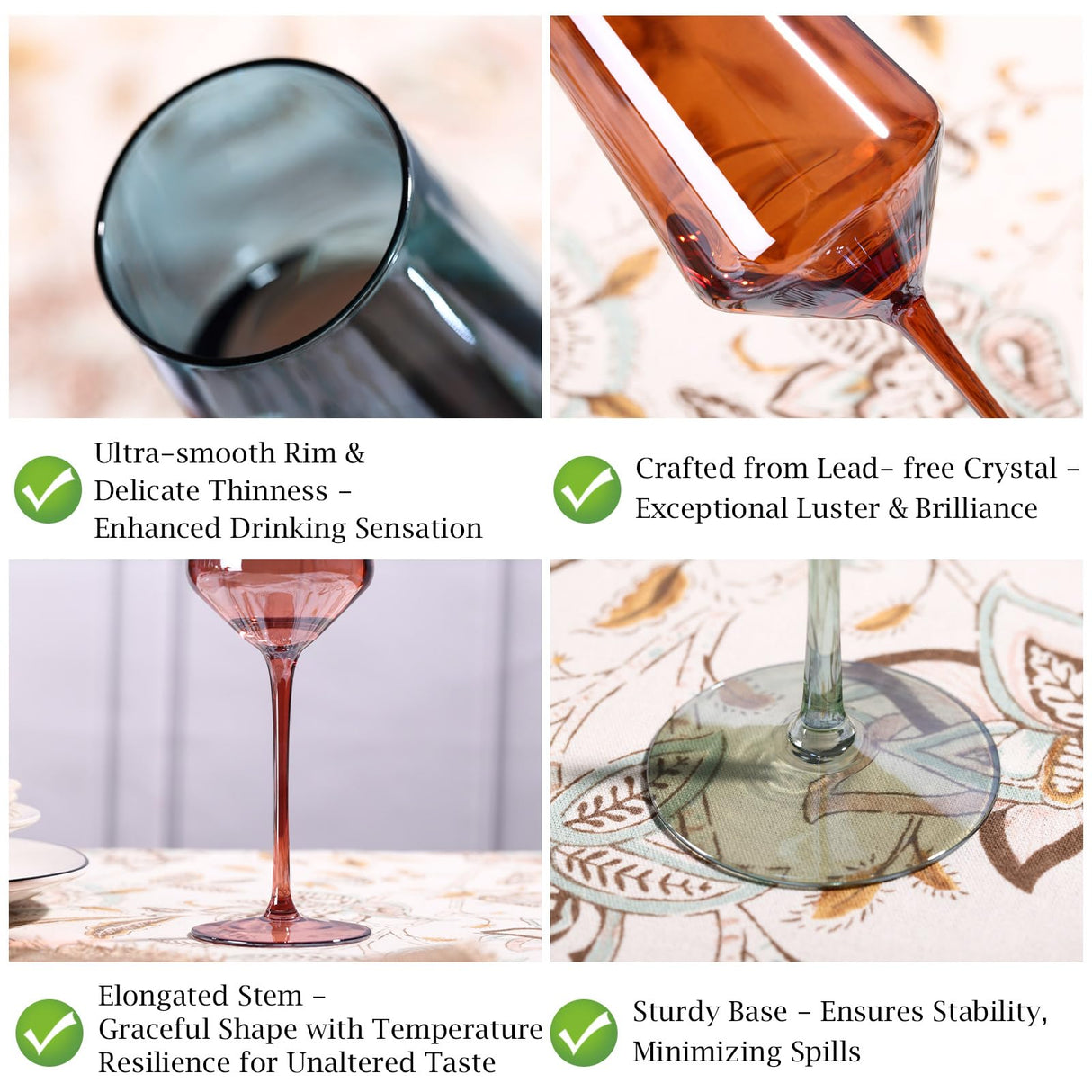 comfit Colored Wine Glasses Set of 6-15 oz Hand-blown Lead-free Crystal - Birthday Wedding Housewarming Christmas Gifts for Wine Lovers Women, Mom, Wife, Friend, Sister, Daughter