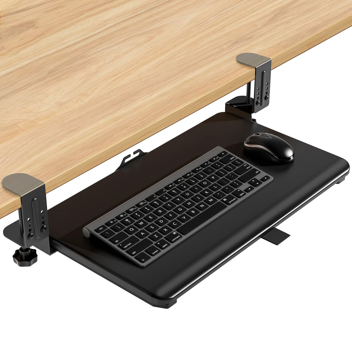 YOMT Adjustable Keyboard Tray Under Desk - 25.5“x13.7” Slide Out Computer Keyboard Drawer, 5kg Capacity with Smooth Glide Handle Out Computer Drawer for Typing, Black