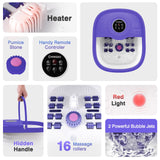 Collapsible Foot Spa Bath with Heat, Remote Control, Temperature Control, Bubbles, Pumice Stone, Red Light, Timer, 16 Massage Roller Pedicure Foot Spa for Relaxation and Stress Relief, Purple