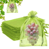 YHJZ 100PCS Fruit Protection Bags, 8x12 Inch Green Fruit Netting Cover Bags Drawstring Mesh Fruit Protectors Pest Barrier for Plant Fruit Flower Veggies Garden