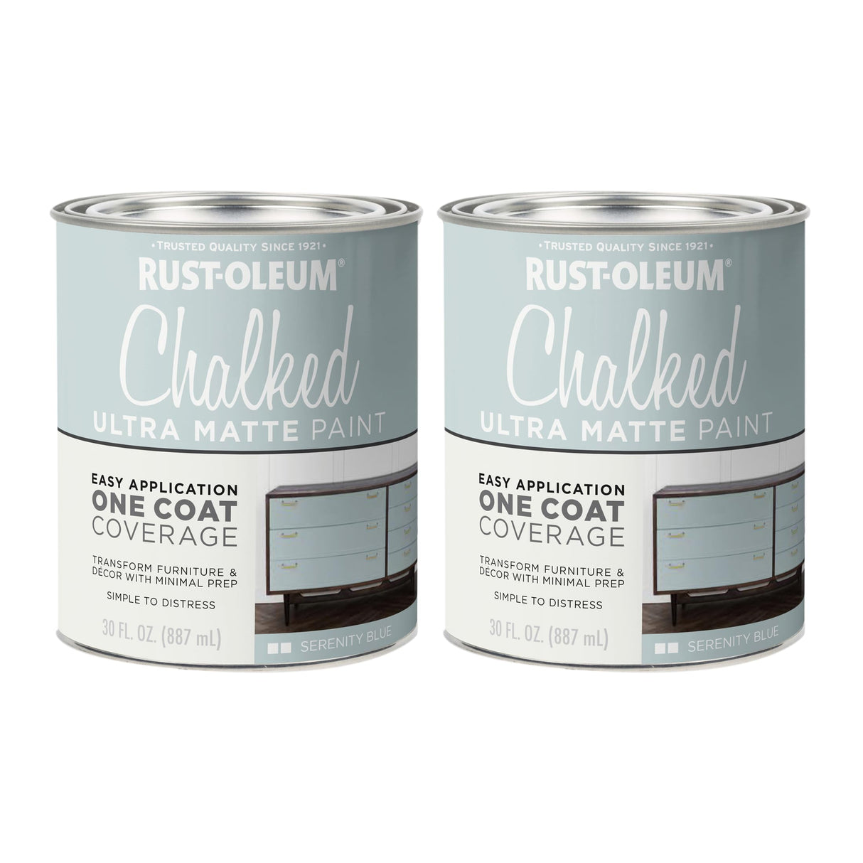 Rust-Oleum Serenity Blue Chalked All-in-One Ultra Matte Paint | One Coat Coverage | No Primer, Sanding, Or Topcoat Needed | Easy Clean Up | Made in USA | 30 OZ | 2 Pack