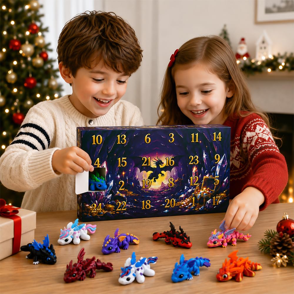 JOICEE 2026 Christmas Advent Calendar with Mini 3D Printed Dragon Animals