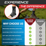 Sleeve Stars Ankle Brace for Women & Men, Ankle Wrap for Sprained Ankle, Compression Sleeve for Plantar Fasciitis Relief, Easy Customizable Support: w/Removable Strap (Single/S:9"-10"/Black)