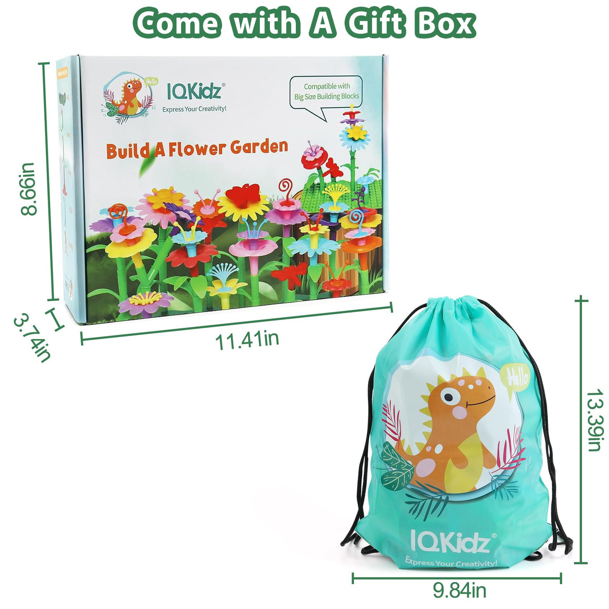IQKidz 3-6 Years Old Toddler Toys - Flower Garden Building Toy with Insect Pegs, Educational Activity Gifts for Girls Preschool-Kindergarten, 153Pcs STEM Stacking Pretend Play Set
