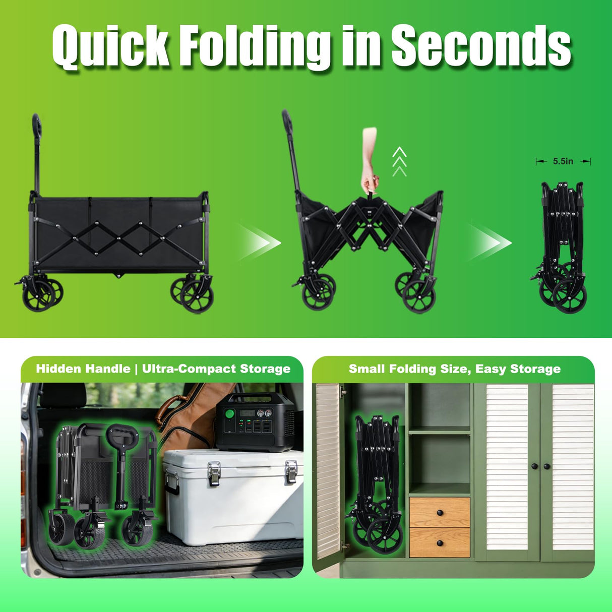 500LBS Large Collapsible Folding Wagon Carts Heavy Duty with Table & Brakes
