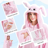 Ezuwail Adult Bunny Onesie Animal Pajamas for Women, Christmas Halloween Onesie Adult Pink Bunny Costume for Sleepwear, Homewear, M