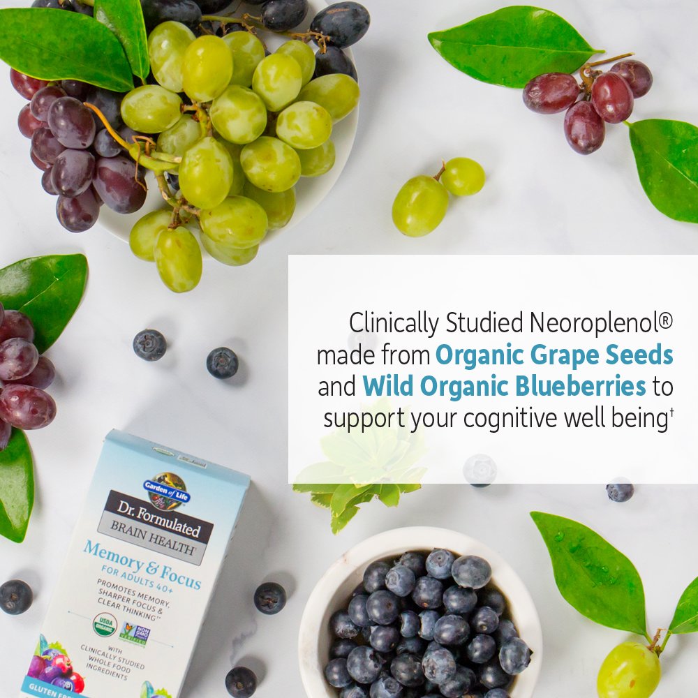 Garden of Life Dr. Formulated Organic Brain Health Memory & Focus for Adults 40+ 60 Tablets
