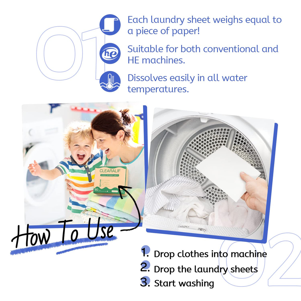 CLEARALIF Laundry Detergent Sheets (480 Loads), Fresh Linen,Great For Travel,Apartments, Dorms,CLEARALIF Laundry Detergent Strips Eco Friendly & Hypoallergenic (Pack of 3)