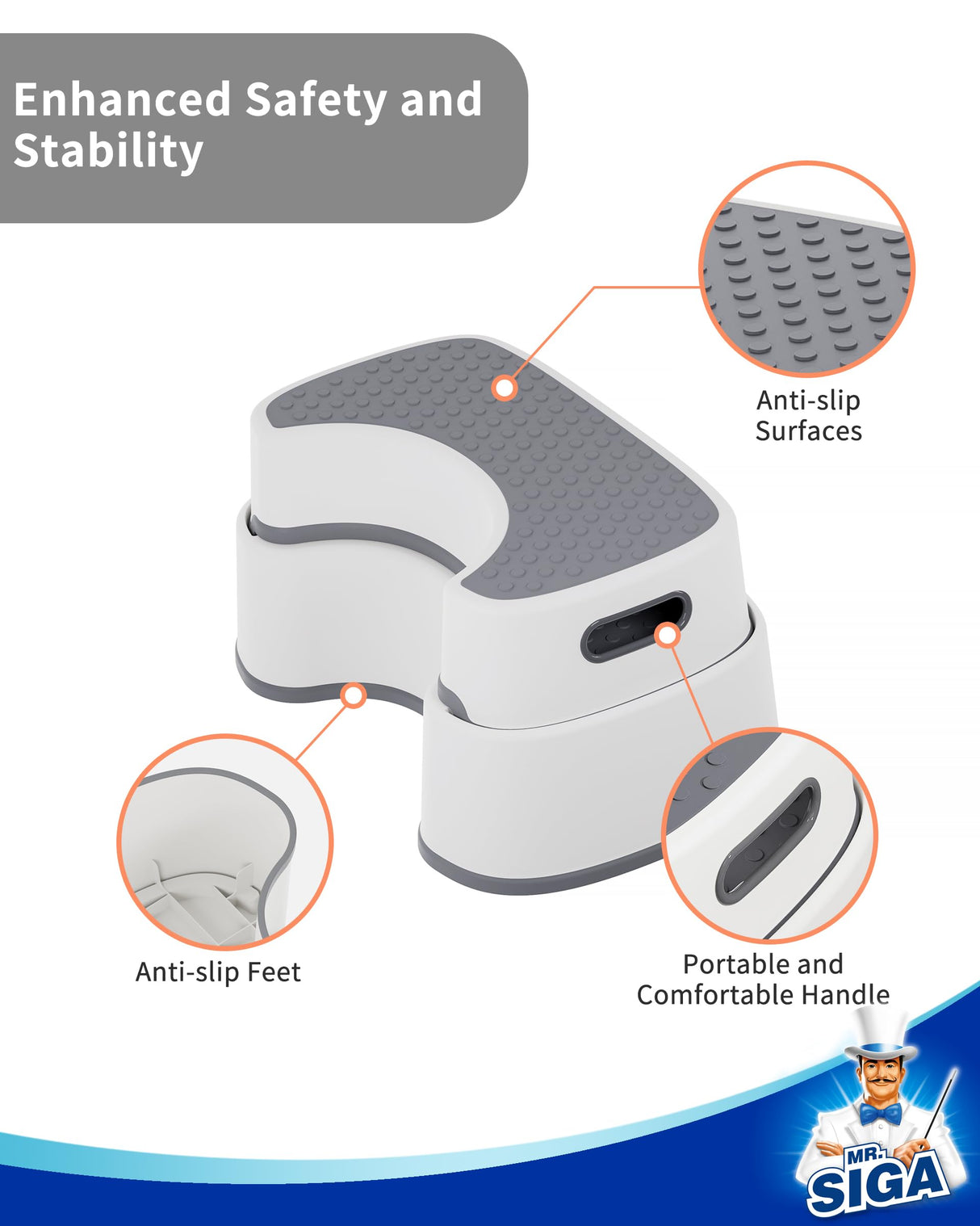 MR.SIGA Toilet Stool Squat Adult, Bathroom Stool Heavy Duty, Anti Slip Toilet Step for Bathroom, Toddler Step Stool for Kids