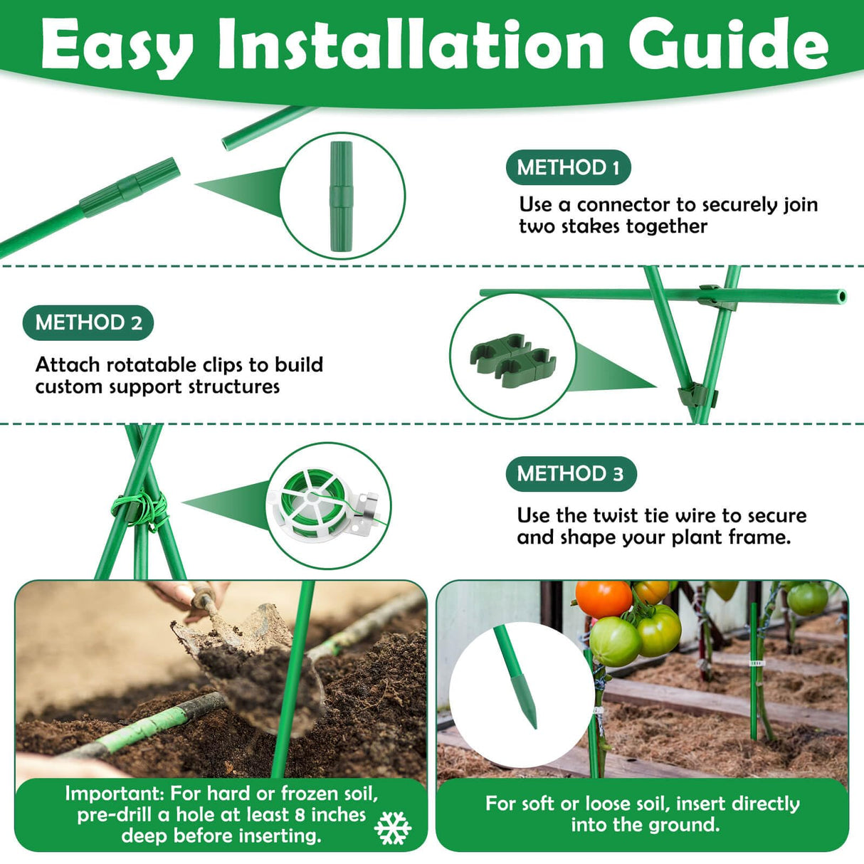 Tetutor 337 PCS Garden Stakes, Fiberglass Tomato Stakes, Garden Sticks
