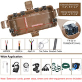 OUTDSPLY Medium Outdoor Electrical Box (11.6x5.2x4.1 inch), IP54 Waterproof Extension Cord Cover w/ 6 Cable Entry, Weatherproof Connection Box for Power Strip, Plug, Timer, Holiday Lights, Brown