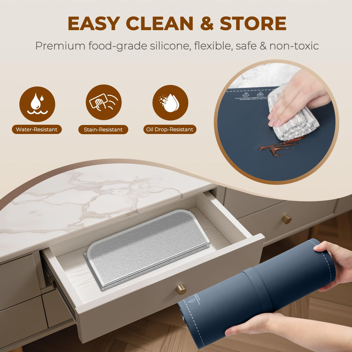 Homelove Warming Mat for Food - Fast Full Surface Electric Warming Tray with 7 Temp-Settings & 8H Timer, Portable Roll Up Food Warmer with Heat Insulation Pad for Gatherings Parties Buffet XL-Navy