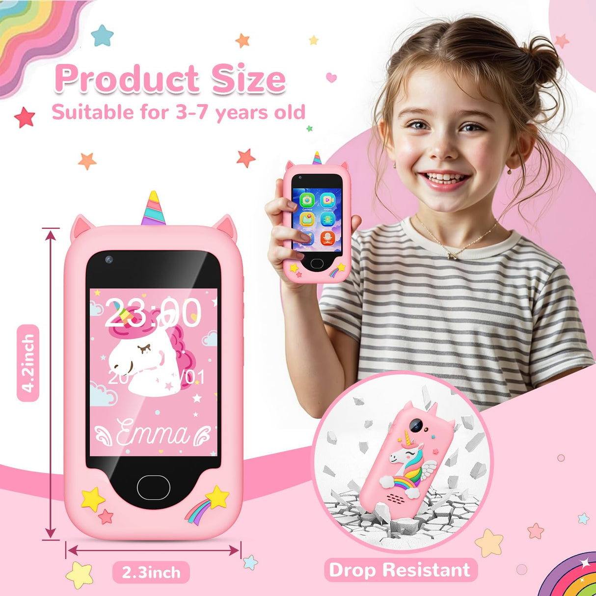 Lapare Kids Smart Phone for Girls, Christmas Birthday Gifts for Girls Age 3-10,Kids Toys Cell Phone, Toddler Learning Play Toy Phone with Dual Camera, Game, Music Player and More (32G)