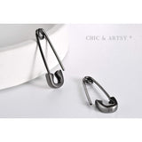 CHIC & ARTSY Black Paperclip Earrings 925 Sterling Silver Black Safety Pin Punk Stud Earrings for Women