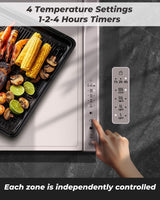 Food Warming Mat with Dual Heating Zones, 4 Temp Settings, Silicone Easy-Clean, Auto Shut-Off, Timer, Child Lock, Portable for Buffet, Party & Travel, 350W, 120V(AC), (White)