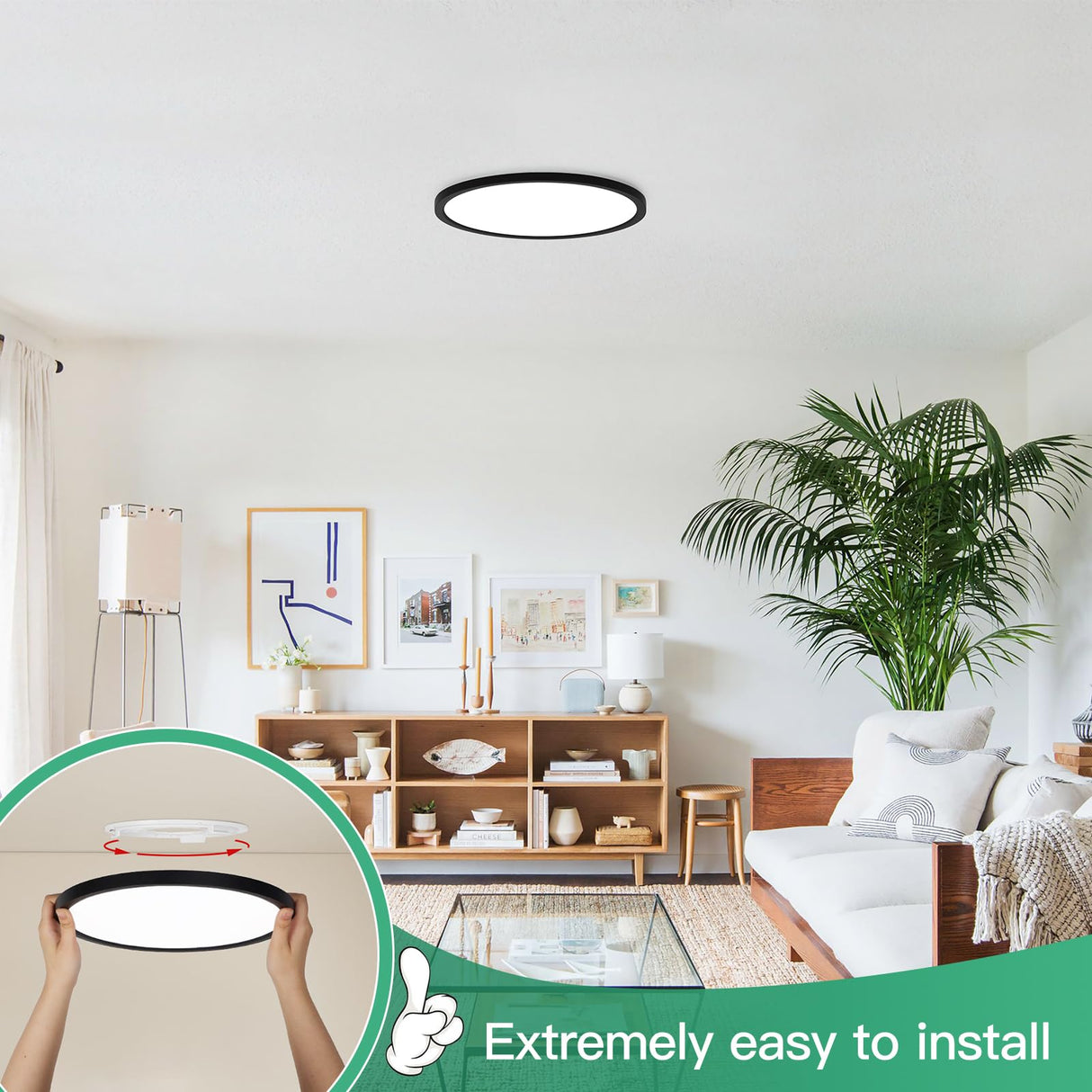 Brightever Black Flush Mount Ceiling Light, 7 Inch 12W, Super Slim 0.67 Inch 1200LM LED Ceiling Light Fixtures, Dimmable & 2700K/3000K/4000K/5000K/6500K 5 Color in One Ceiling Lamp for Closet, 2 Packs
