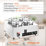 VEVOR Electric Soup Warmer, Four 7.4QT Stainless Steel Round Pot 86~185°F Adjustable Temp, 1500W Commercial Bain Marie with Anti-Dry Burn and Reset Button, Soup Station for Restaurant, Buffet, Silver