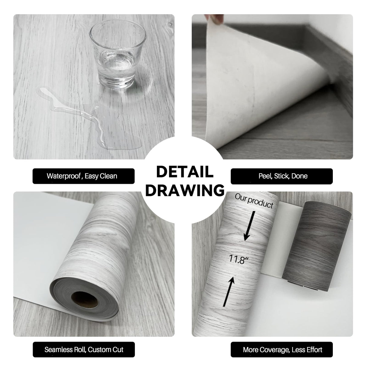 auxua Wood Grain Peel and Stick Floor Tiles – 11.8” Width, Full Roll Length of 394" – Versatile Design for Any Space, Light Color Self Adhesive Vinyl Flooring, Waterproof and Non-Slip Features
