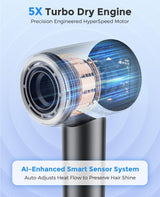 Hair Dryer, Negative Ionic Blow Dryer with 160000 RPM Professional High-Speed Blow Dryer, Brushless Motor for Fast Drying, Low Noise Thermo-Control Hairdryer with Magnetic Nozzle (Black)