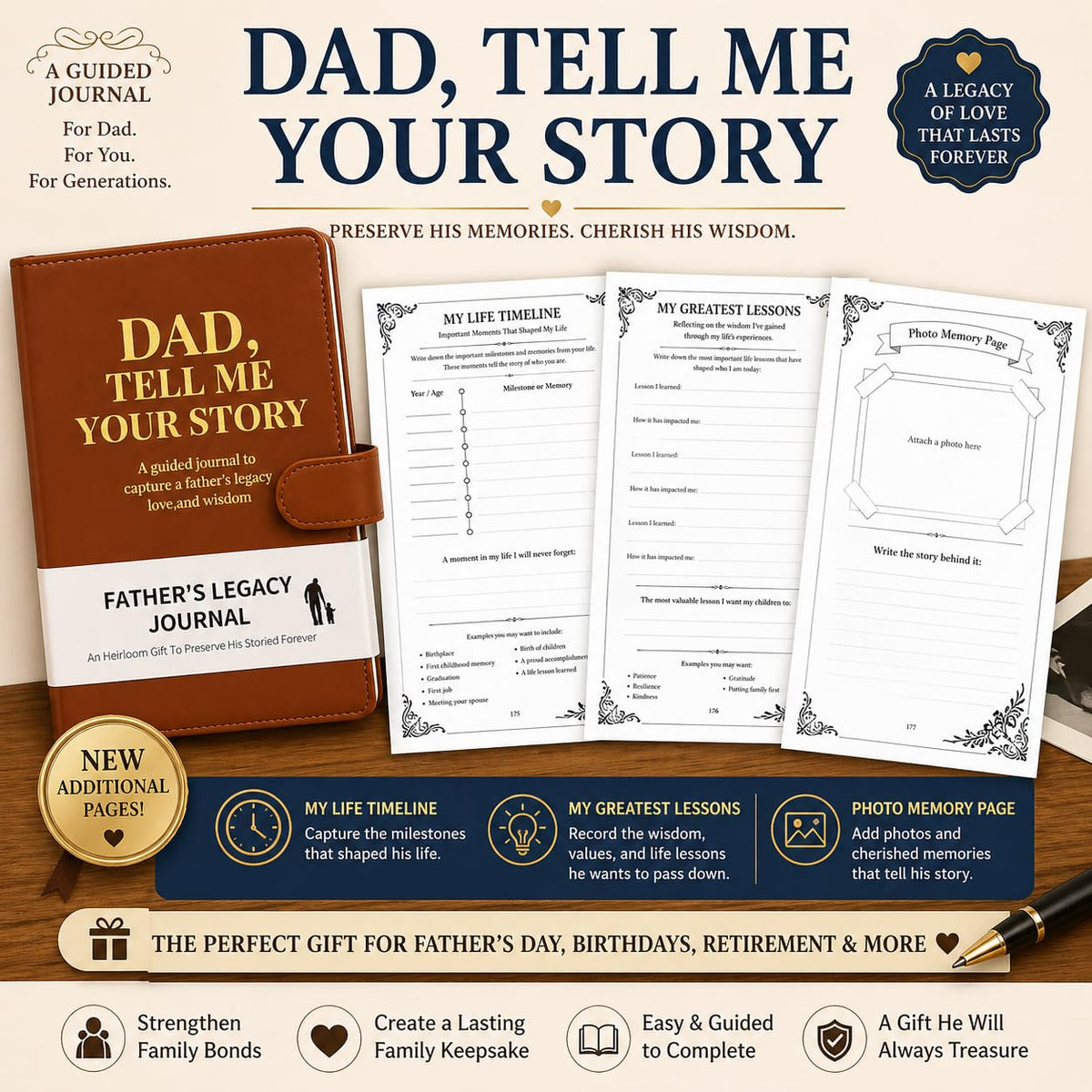 Dad Tell Me Your Life Story Leather Journal (Hardcover) - A Family Heirloom Keepsake with + 275 Prompts to Share His Life Story Book and Memories, Father's Day, Christmas Gift from Daughter & Son