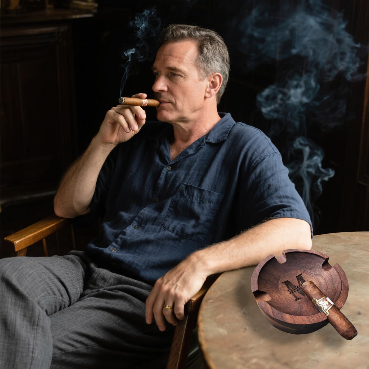Cigar Ash Trays for Men Dad Home Ashtrays Personalized Walnut Wooden Outdoor Cigar Ash Tray With Name Cigar Accessories for Husband Grandpa Groomsmen Fathers Day Birthday Anniversary Christmas Gifts